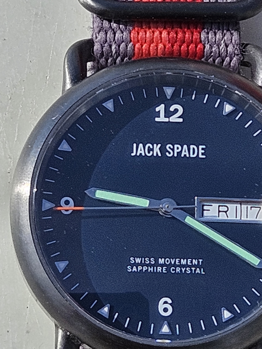 Jack Spade Swiss Movement Field Watch with Gray and Red Stripe Nylon Band